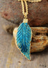 Boho Necklace, Blue Ocean Japser Leaf Pendant